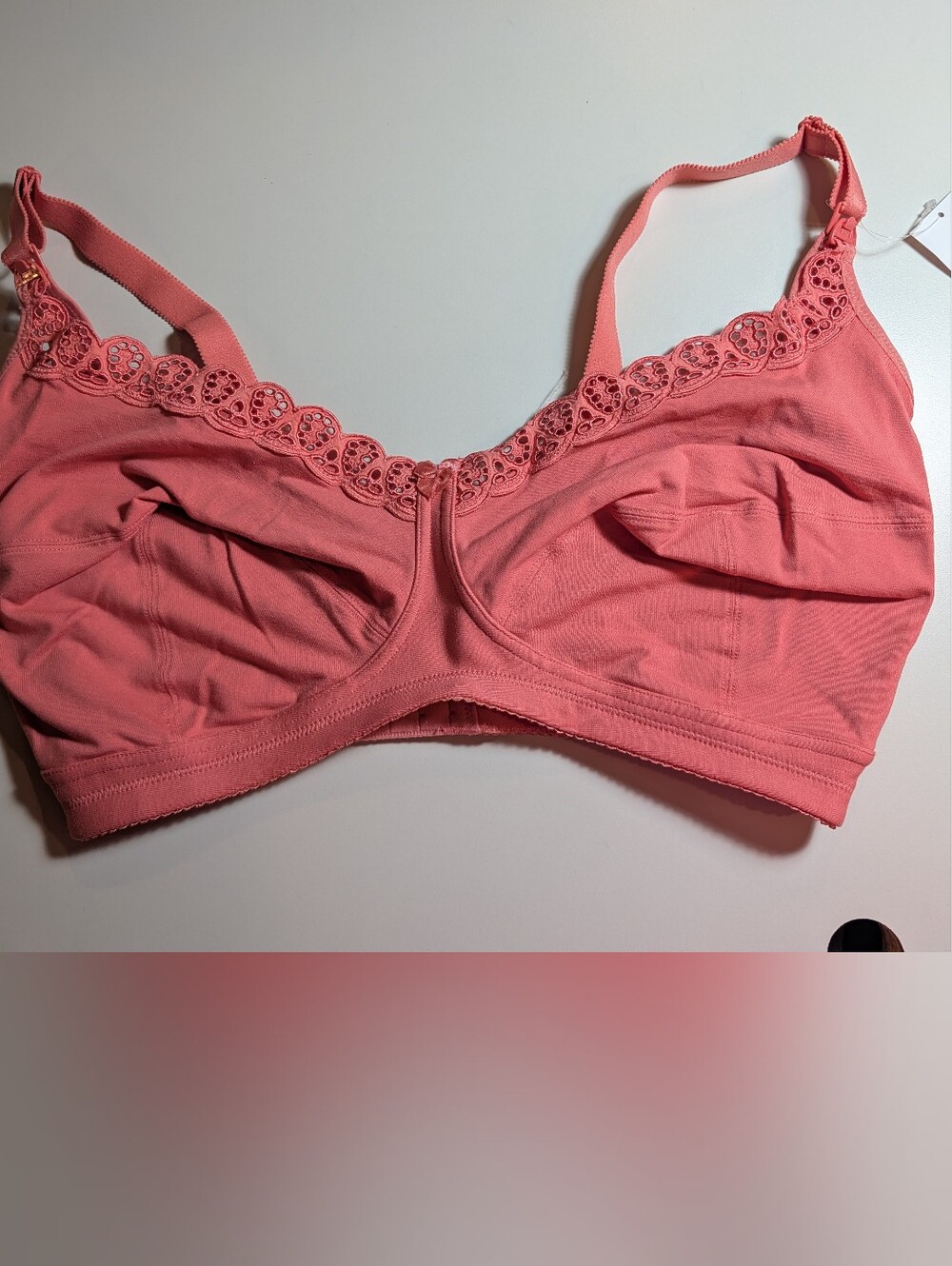 Gratlin Women's Soft Coral Lace-Trim Cotton Wireless Nursing Bra 38I